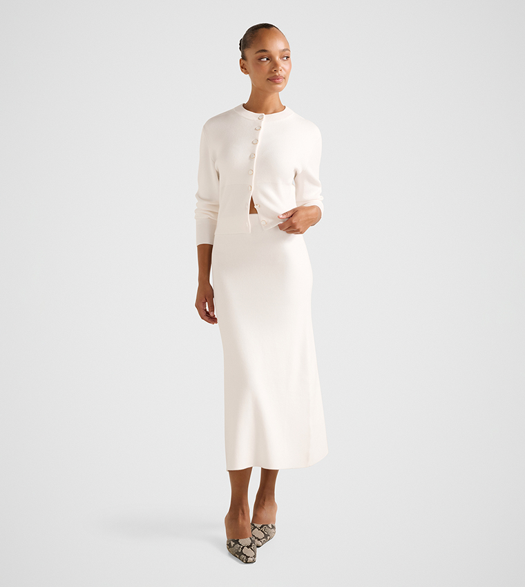 ALLY High Waist Knitted Midi Skirt