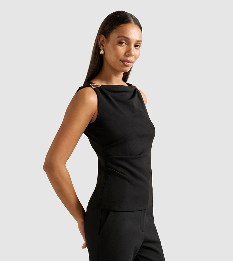 CLEO Metal Accent Cowl Neck Top