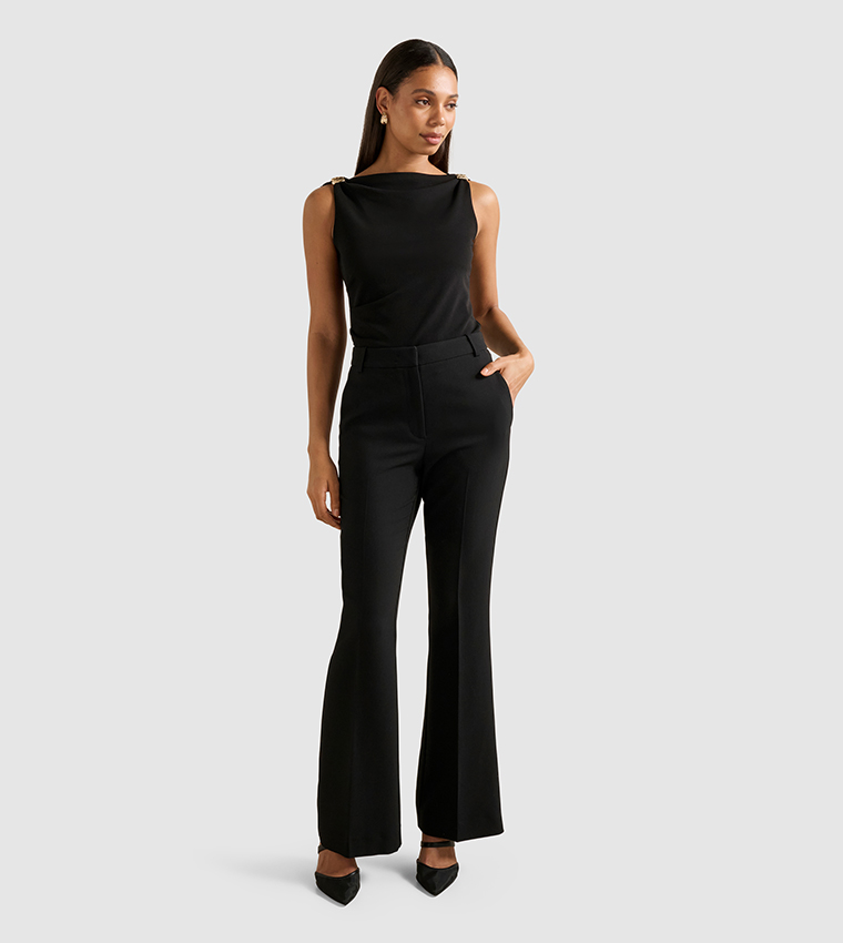 CLEO Metal Accent Cowl Neck Top