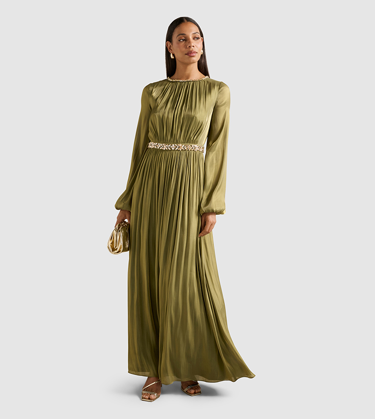 ELVIA Metallic Belted Maxi Dress