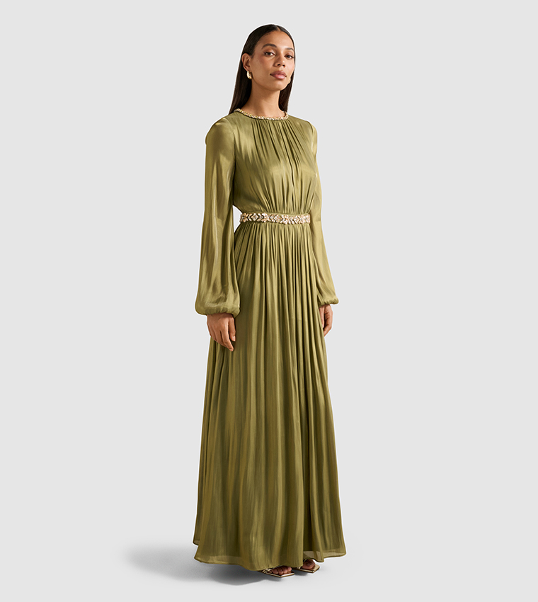 ELVIA Metallic Belted Maxi Dress