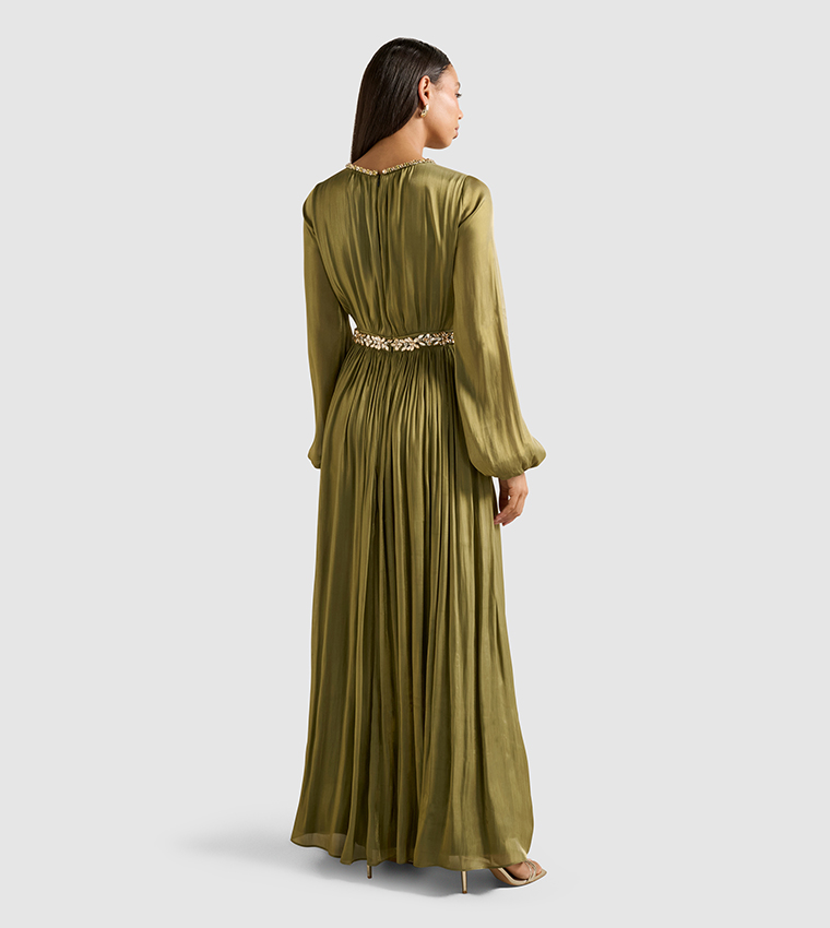 ELVIA Metallic Belted Maxi Dress