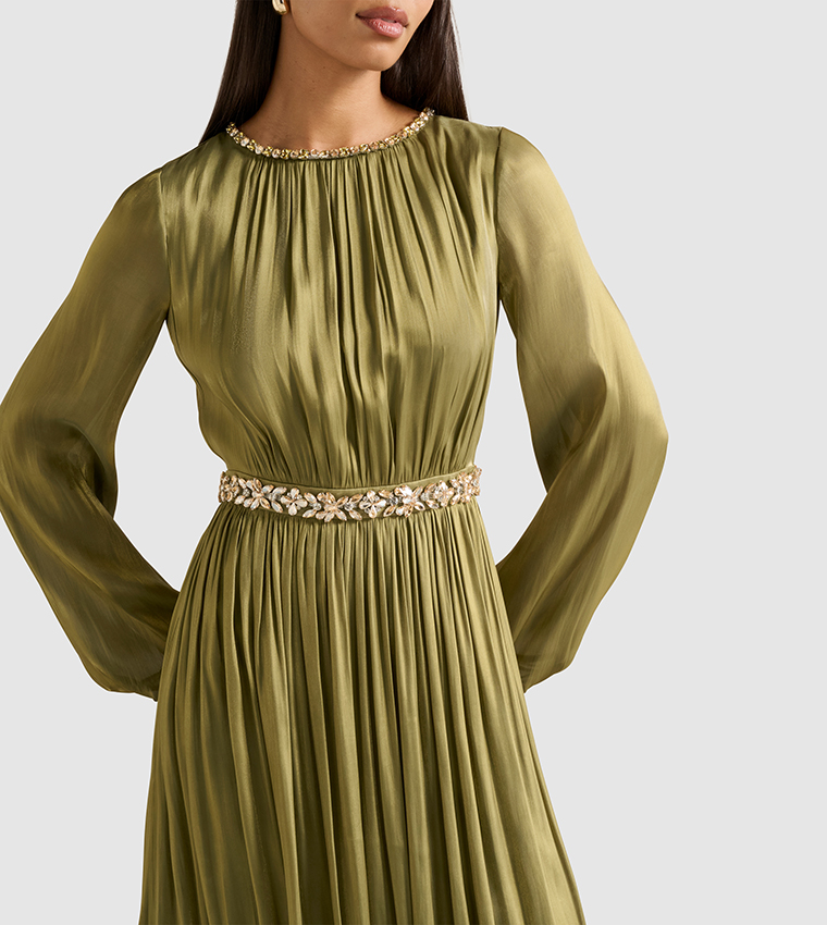 ELVIA Metallic Belted Maxi Dress