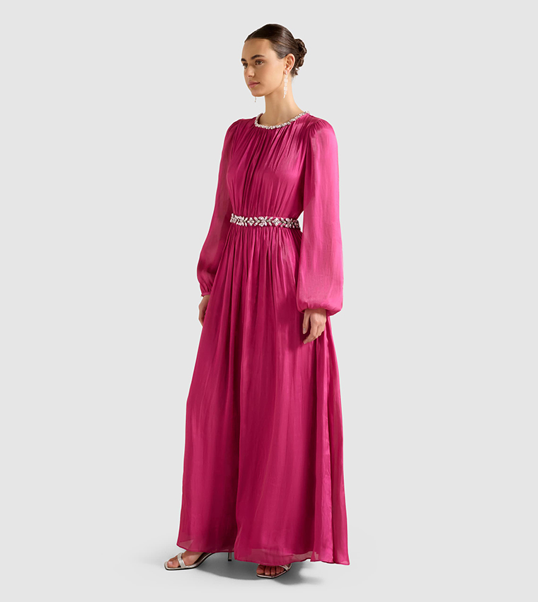 ELVIA Metallic Belted Maxi Dress