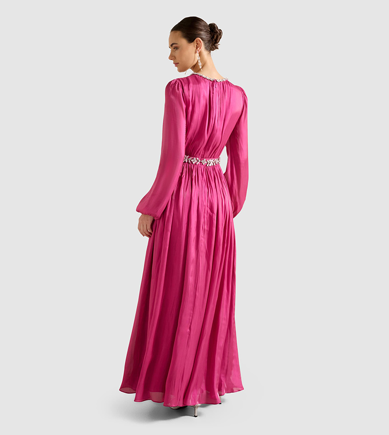 ELVIA Metallic Belted Maxi Dress
