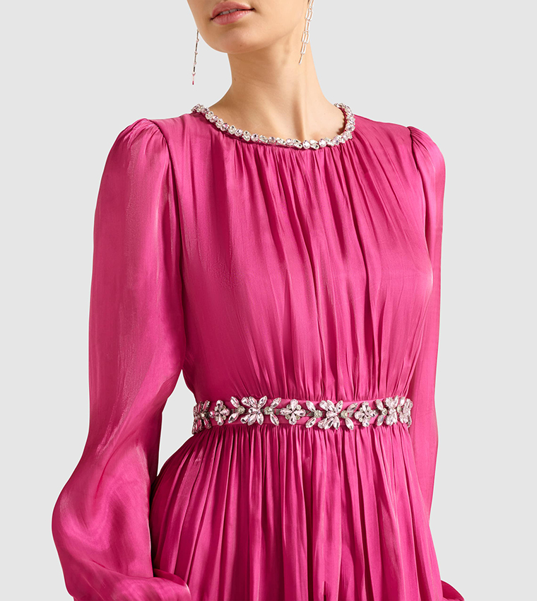 ELVIA Metallic Belted Maxi Dress