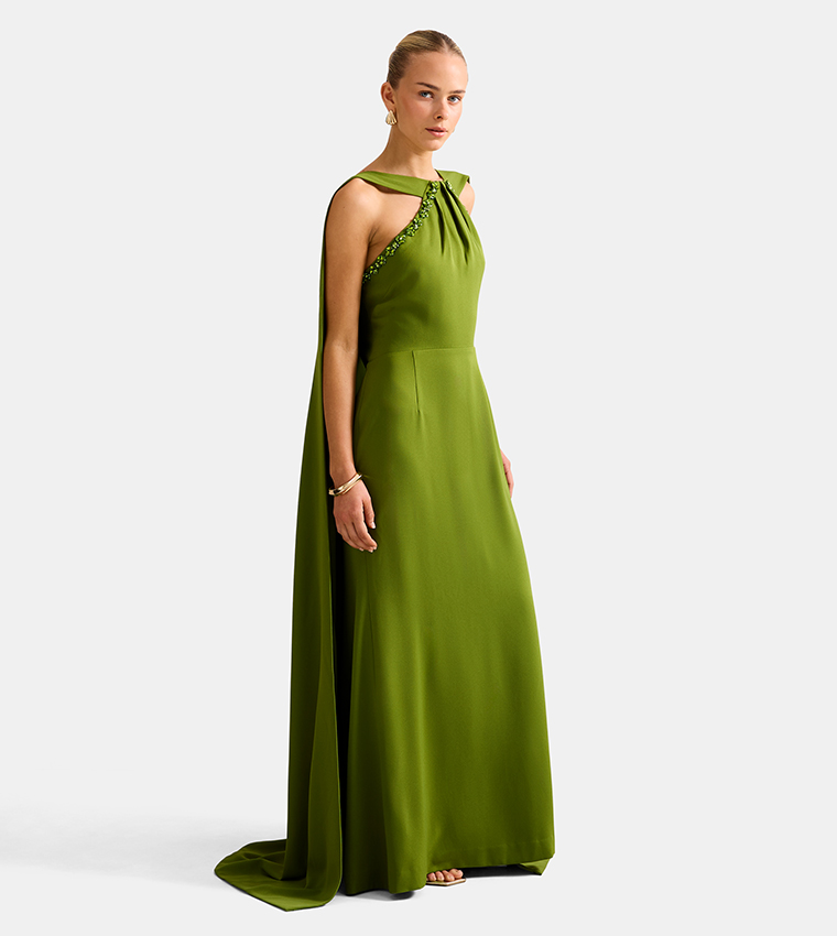 ABIGAIL Embellished Cape Detail Evening Dress