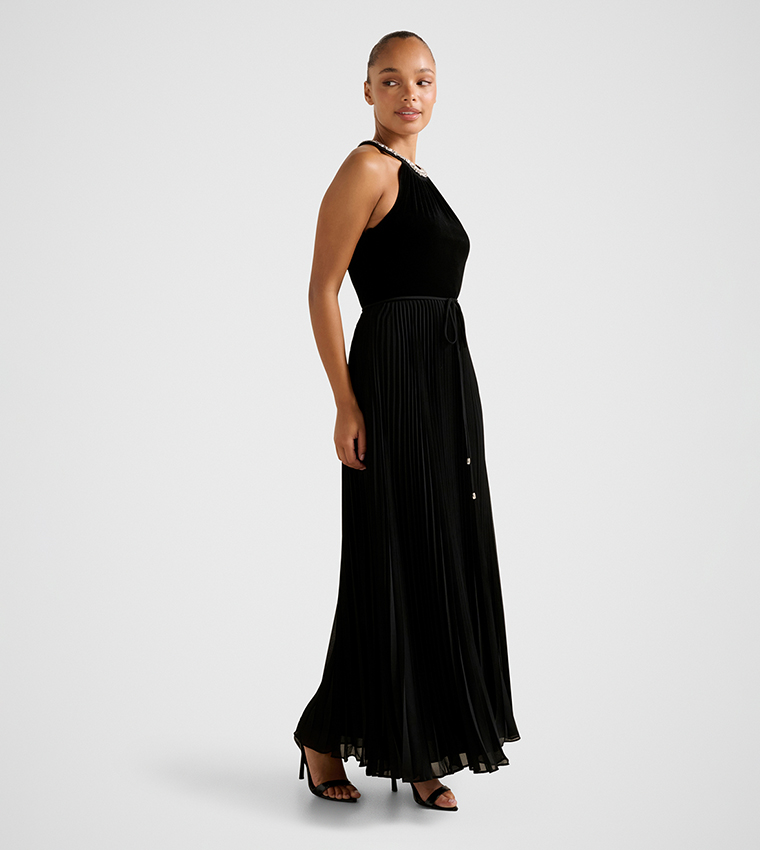 GWEN Halterneck Pleated Midi Dress