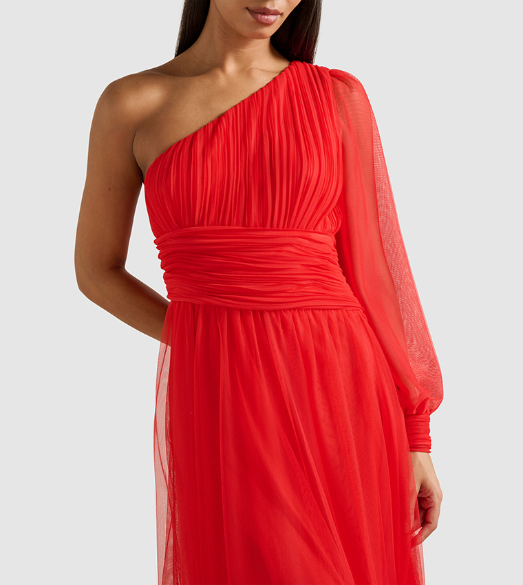 JENNIFER One Shoulder Tulle Maxi Dress