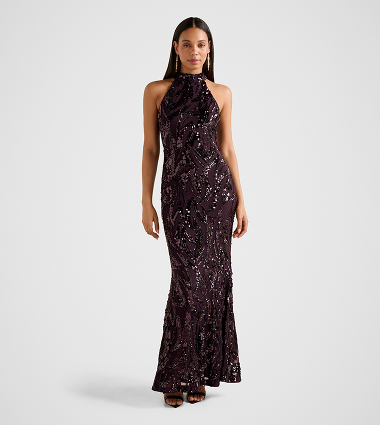 JASSINTA Halterneck Sequined Maxi Party Dress