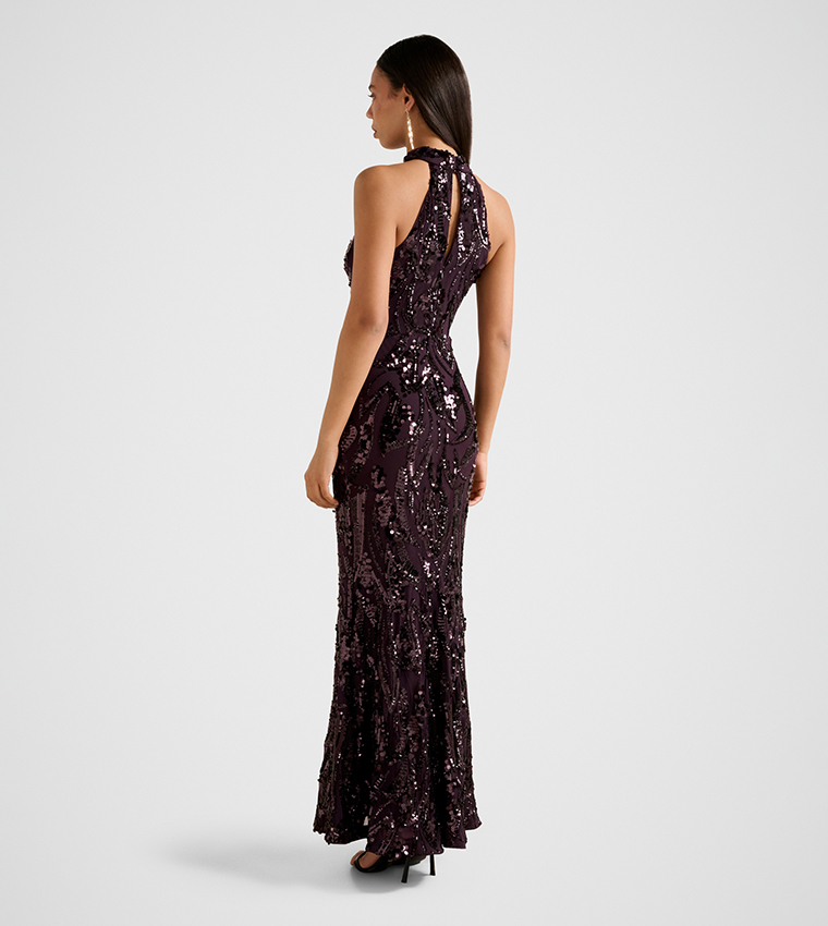JASSINTA Halterneck Sequined Maxi Party Dress