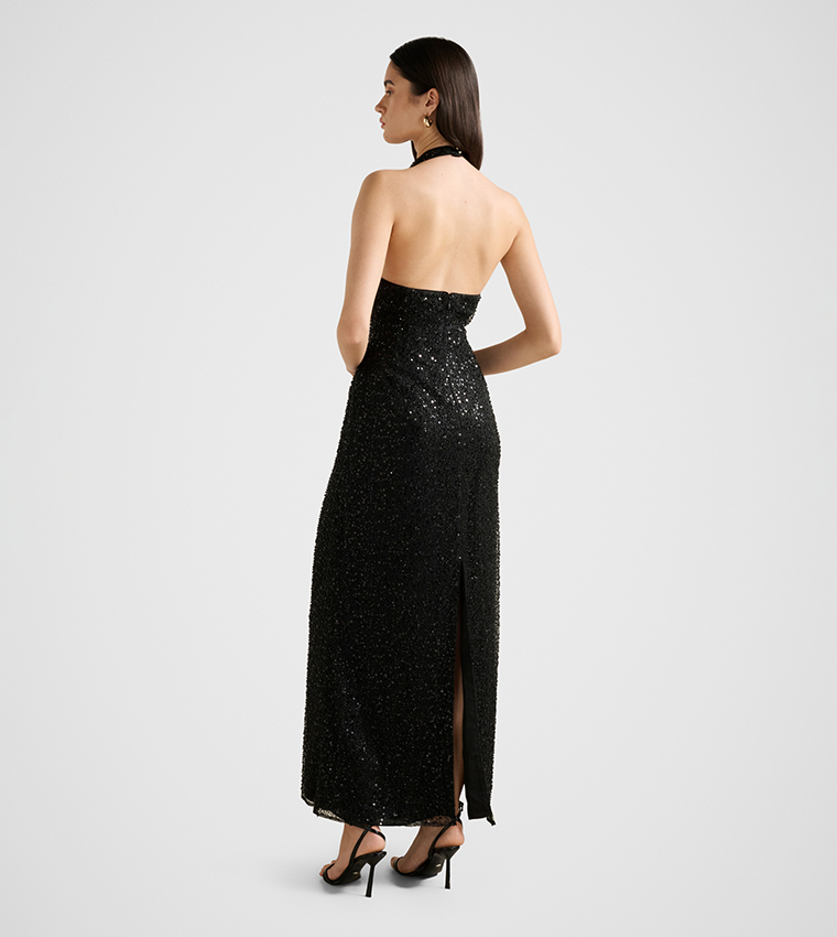 MIRANDA Sequined Halterneck Maxi Dress
