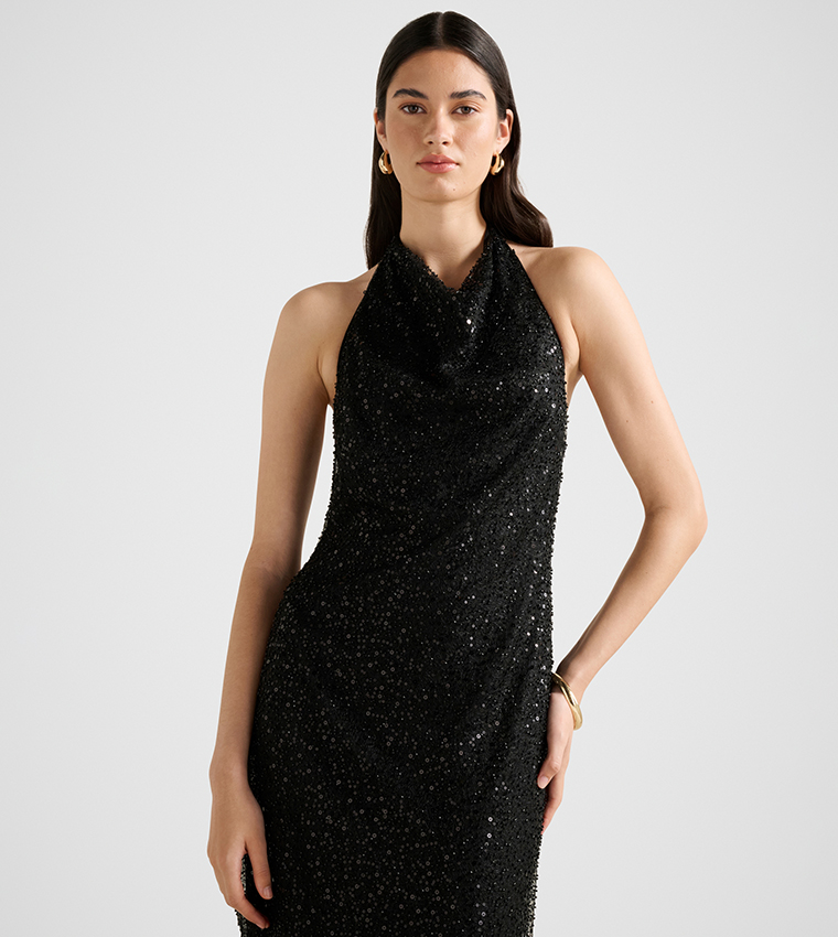 MIRANDA Sequined Halterneck Maxi Dress