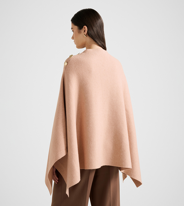 LANA Button Detail High Neck Knit Cape