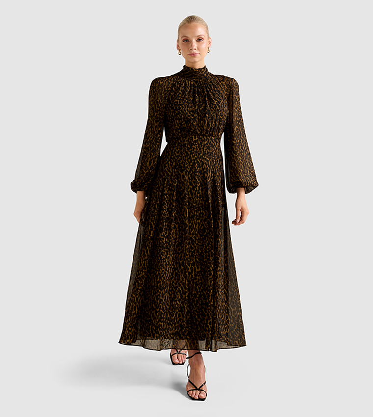 JANELLE Animal Printed Balloon Sleeves Midaxi Dress