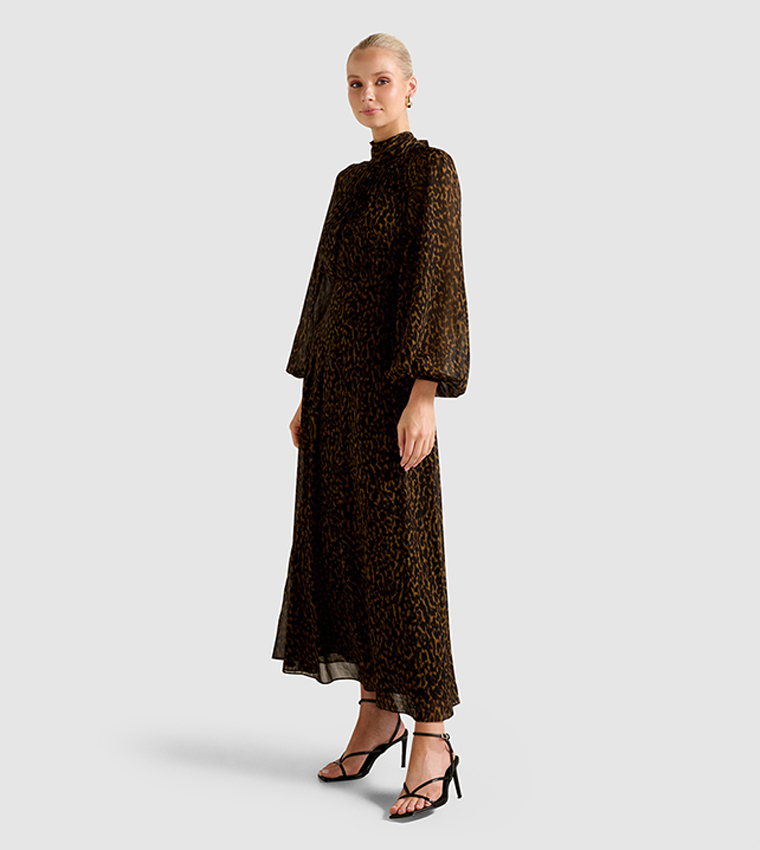 JANELLE Animal Printed Balloon Sleeves Midaxi Dress