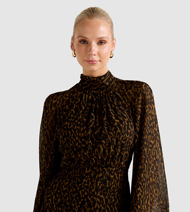 JANELLE Animal Printed Balloon Sleeves Midaxi Dress