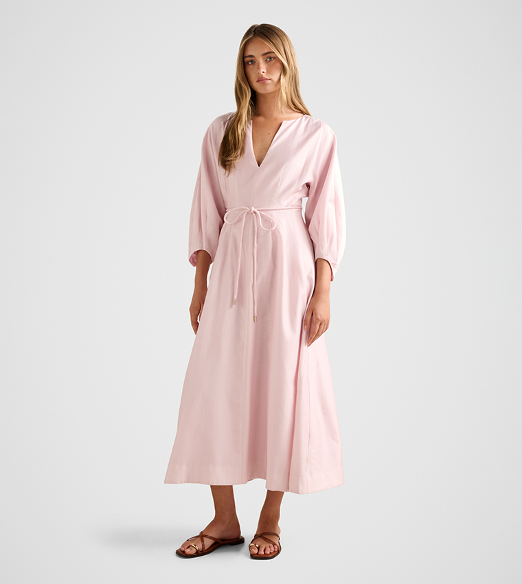 SCARLETT Solid Cocoon Sleeves Midi Dress