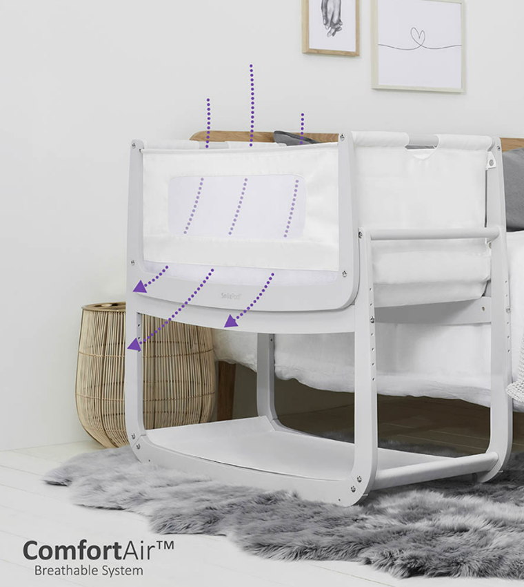  Babygrow Pod4 Baby Bedside Crib Safety Tested, Breathable Mattress and Dual View Mesh Windows - 100 L x 95 W x 49 H cm, Haze Grey