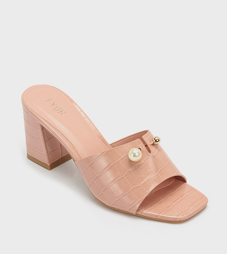 Textured Open Toe Heel Sandals