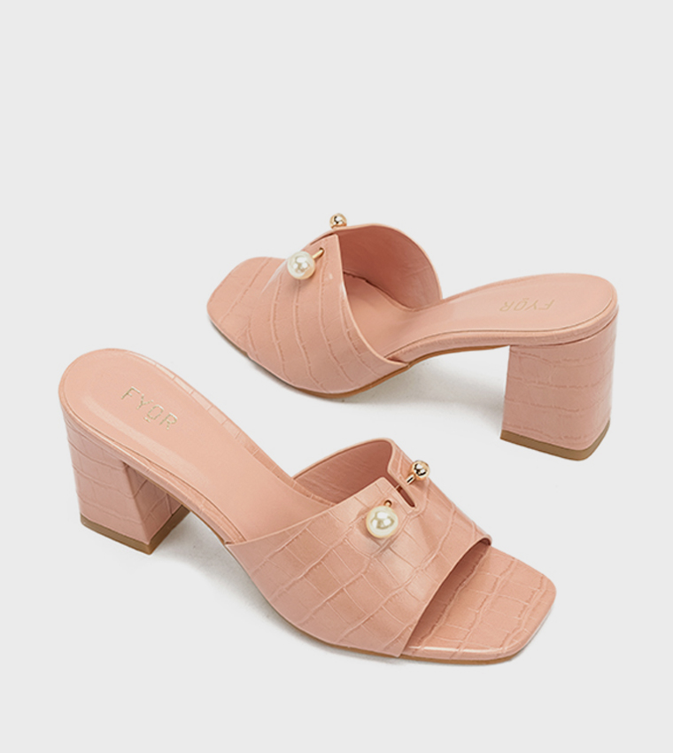 Textured Open Toe Heel Sandals