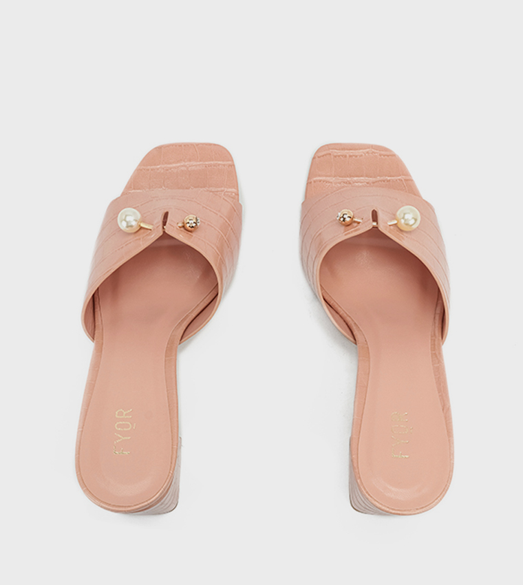 Textured Open Toe Heel Sandals