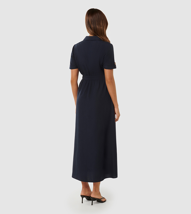 Buy Forever New GEORGIA Button Detail Belted Shirt Dress In Navy 6thStreet Kuwait