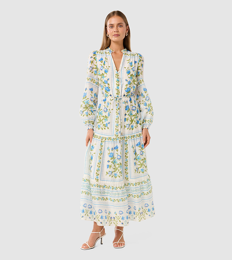 TARA Printed Long Sleeves Midi Dress