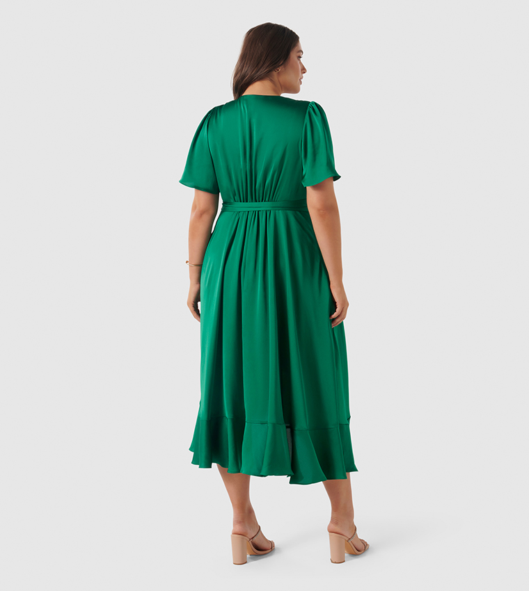 SIENNA Curve Satin Ruffle Hem Wrap Dress