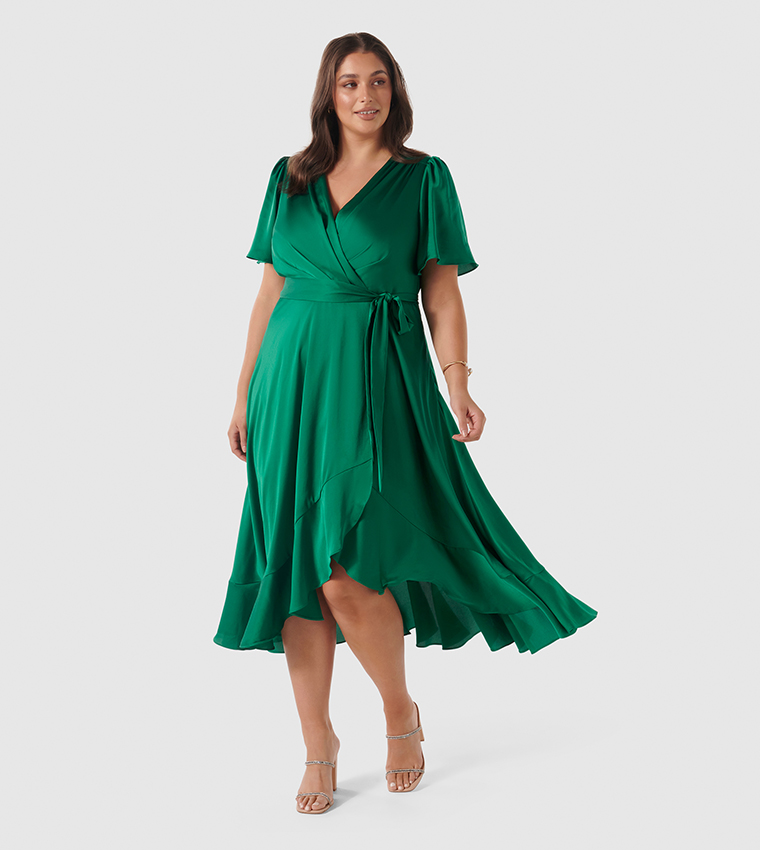 SIENNA Curve Satin Ruffle Hem Wrap Dress