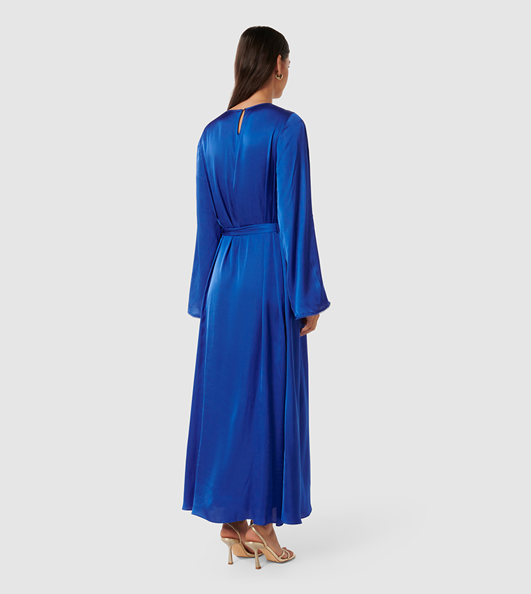 BRIELLE Lace Trim Satin Maxi Dress