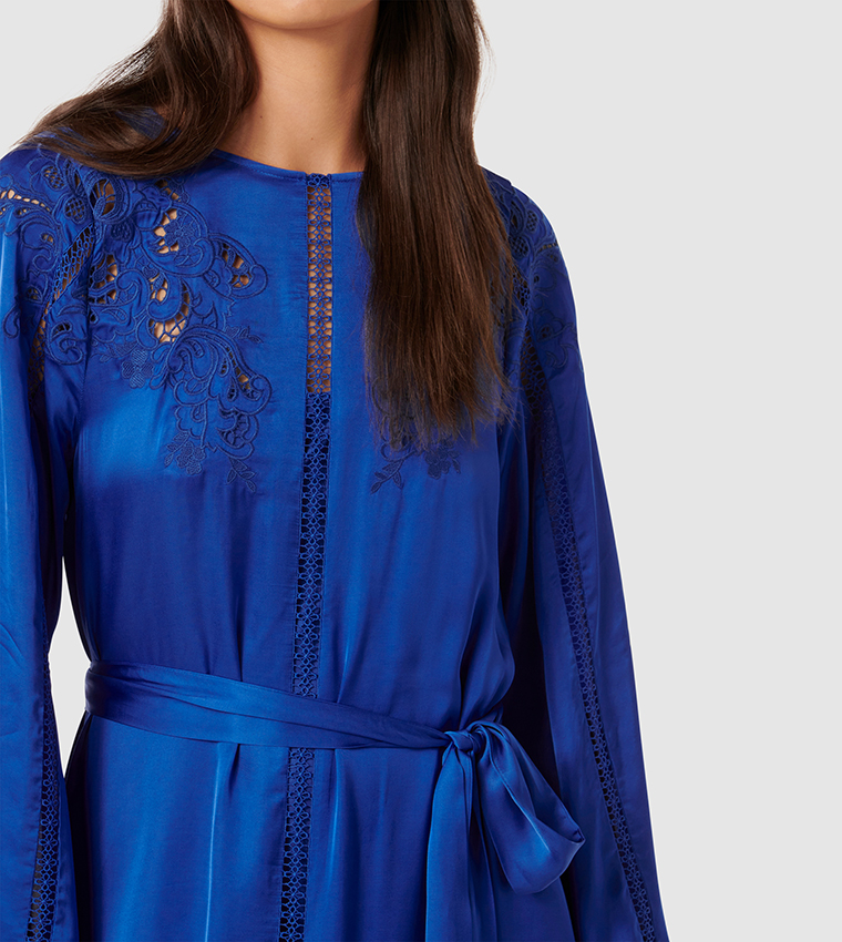 BRIELLE Lace Trim Satin Maxi Dress
