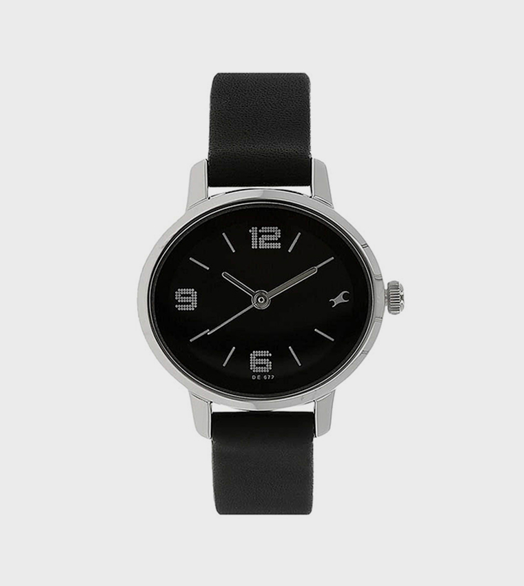 Black Dial Leather Strap Watch