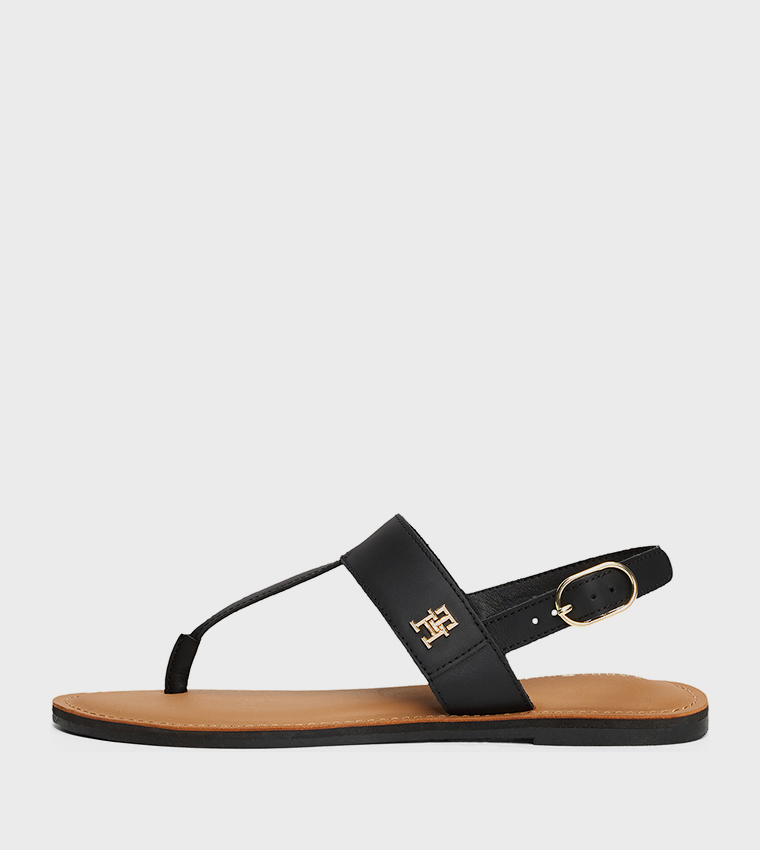 Logo Detail Leather Thong Sandals