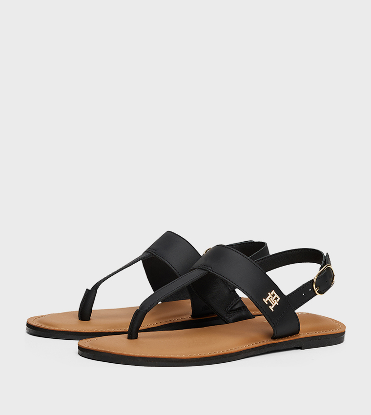 Logo Detail Leather Thong Sandals