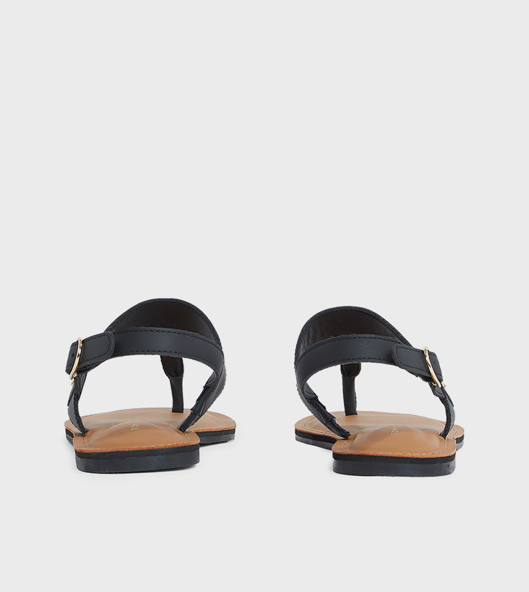 Logo Detail Leather Thong Sandals