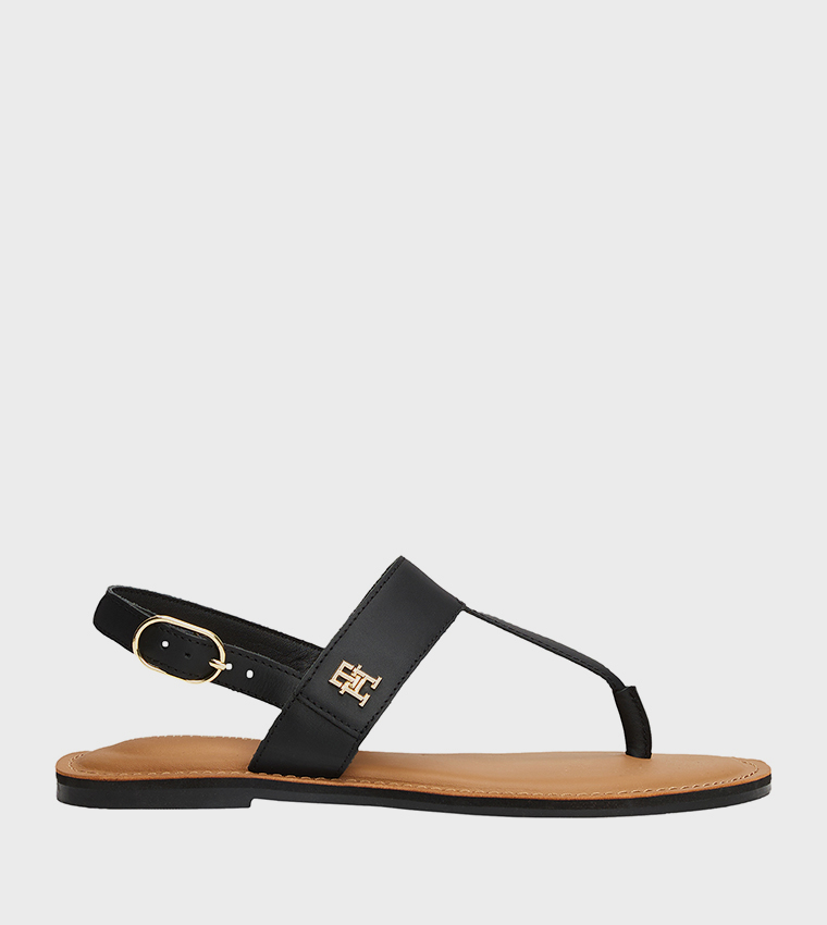 Logo Detail Leather Thong Sandals