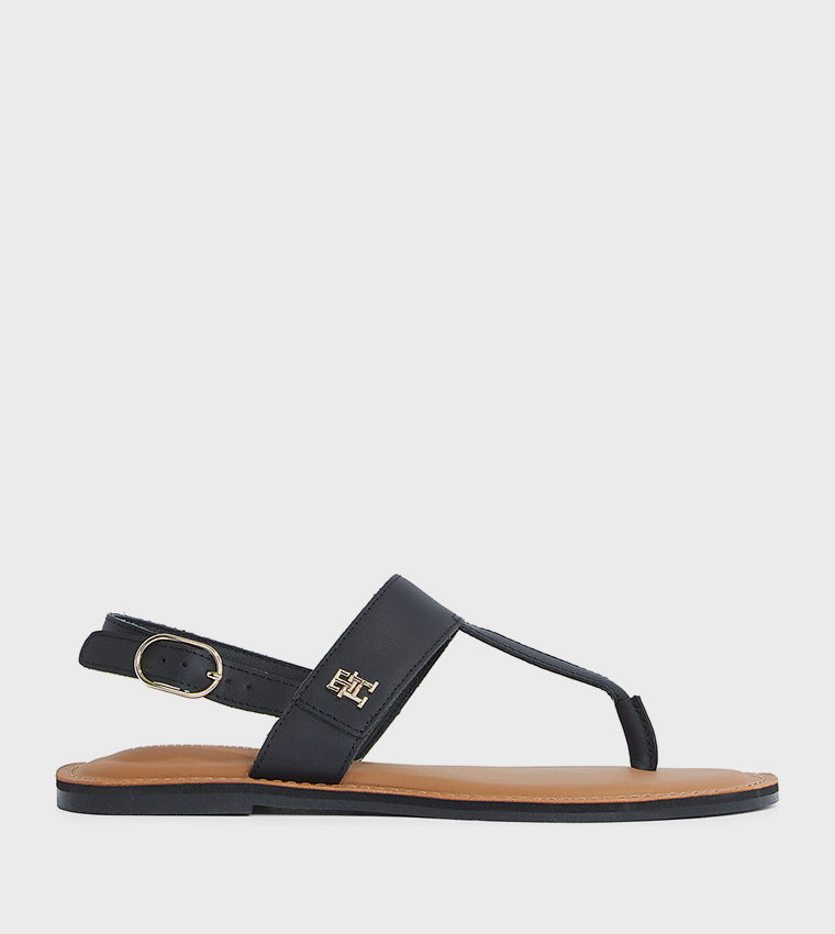 Logo Detail Leather Thong Sandals