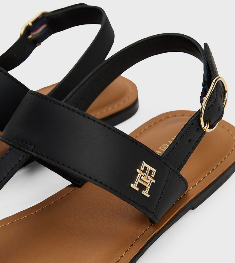Logo Detail Leather Thong Sandals