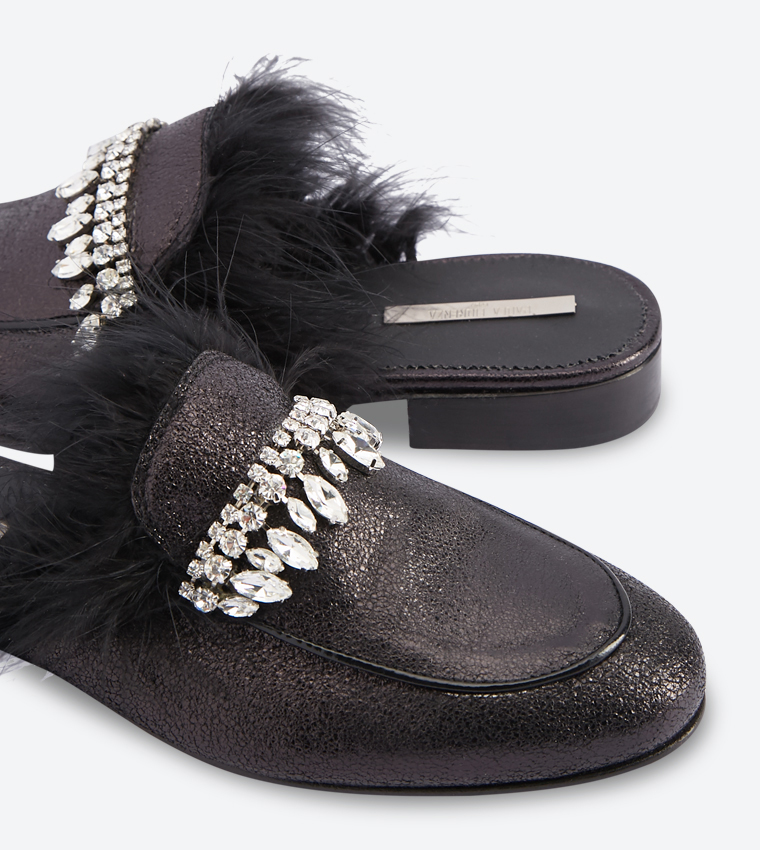 Open Back Tassel Details Block Heel Mules - Black FW11