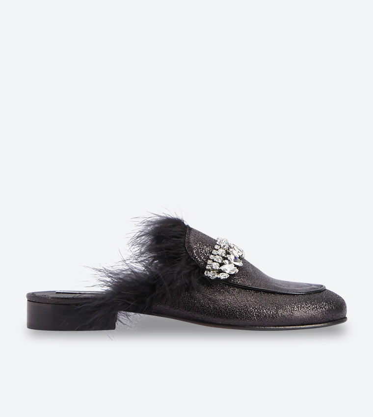 Open Back Tassel Details Block Heel Mules - Black FW11