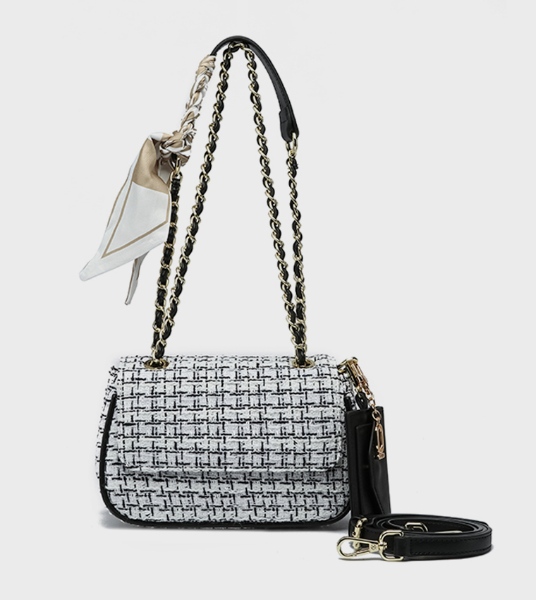 Tweed Shoulder Bag with Pouch