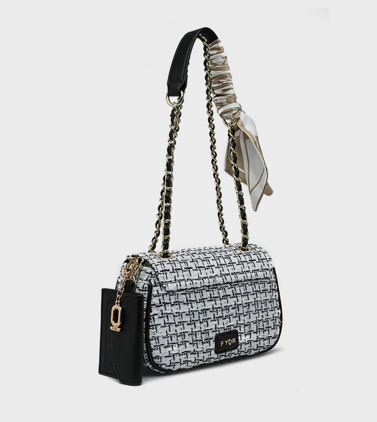 Tweed Shoulder Bag with Pouch