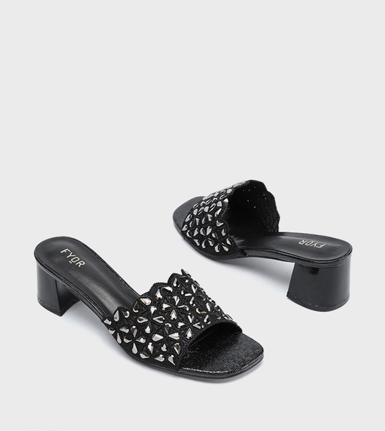 Embellished Open Toe Heel Sandals