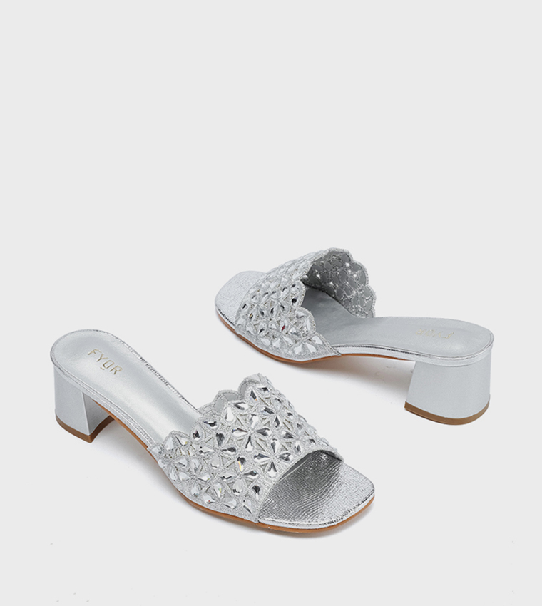 Embellished Open Toe Heel Sandals