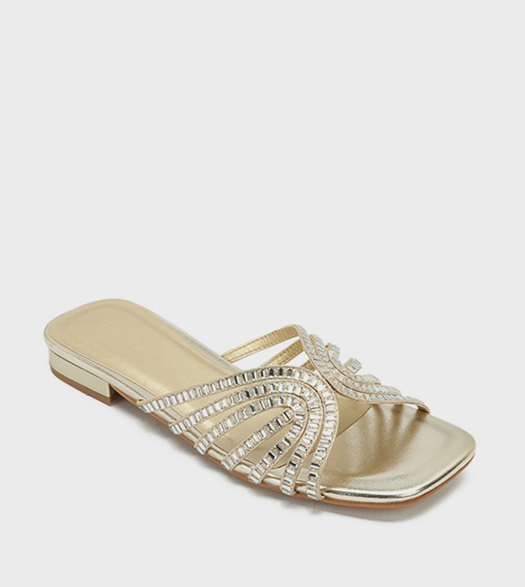 Embellished Open Toe Flat Sandals