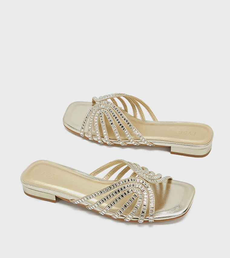 Embellished Open Toe Flat Sandals