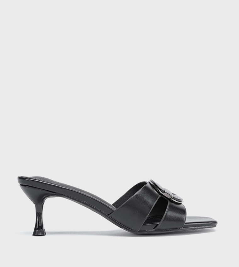 Metal Accent Open Toe Heel Sandals