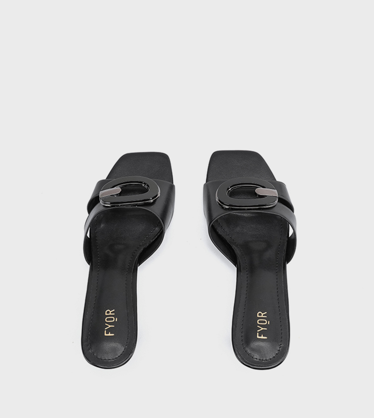 Metal Accent Open Toe Heel Sandals