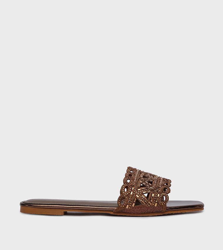 Embellished Open Toe Flat Sandals